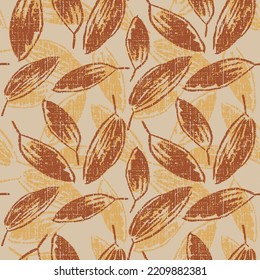 Bay leaves seamless pattern, herbs illustration on beige background,Vector seamless pattern of summer leaves textured red Background for textile or book covers,