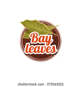 Bay Leaves Spice. Decorative Vector Illustration Stickers with wooden texture and names of spices