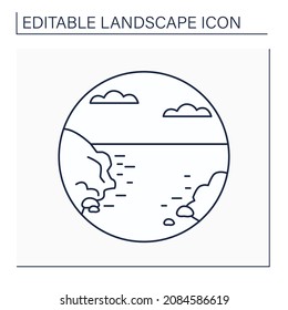 Bay line icon. Broad inlet of sea. Indentation in mountains with small sea or lake.Landscape concept.Isolated vector illustration. Editable stroke