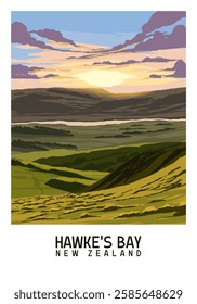 Hawke’s Bay, New Zealand. Travel poster