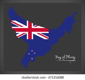 Bay of Plenty New Zealand map with national flag illustration