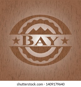 Bay realistic wood emblem. Vector Illustration.