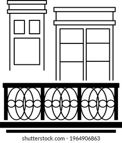 Bay Window with Balcony and Victorian fence Concept Vector Icon Design, balcony and window front view symbol, House exterior design ideas with vintage and classic balconies facade stock illustration