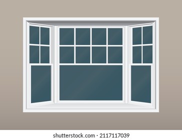 Bay window with white frame for interior scene