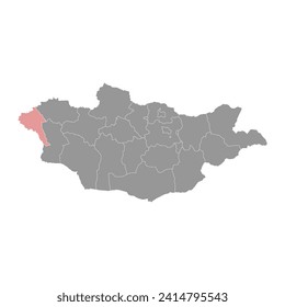 Bayan Olgii province map, administrative division of Mongolia. Vector illustration.