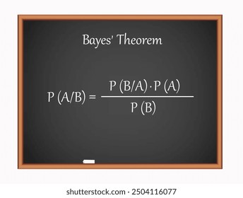 Bayes Theorem on a black board. Science education vector illustration