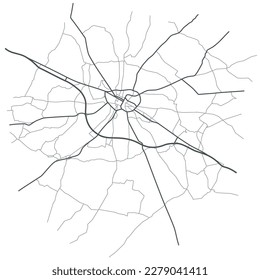 Bayeux (France) city with highways, major and minor roads, town footprint plan. City map with streets,  urban planning scheme. Plan street map, road graphic navigation. Vector