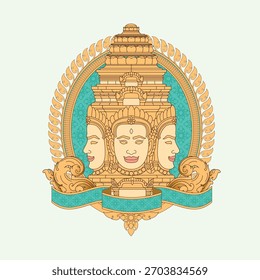Bayon or Brahma Head in Frame Khmer Ornament Style