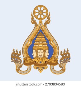 Bayon or Brahma Head in Frame Khmer Ornament Style