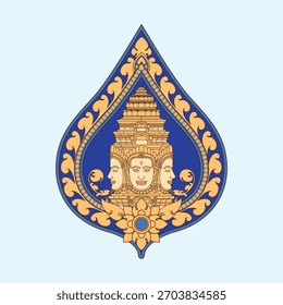 Bayon or Brahma Head in Frame Khmer Ornament Style