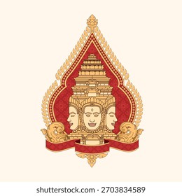 Bayon or Brahma Head in Frame Khmer Ornament Style