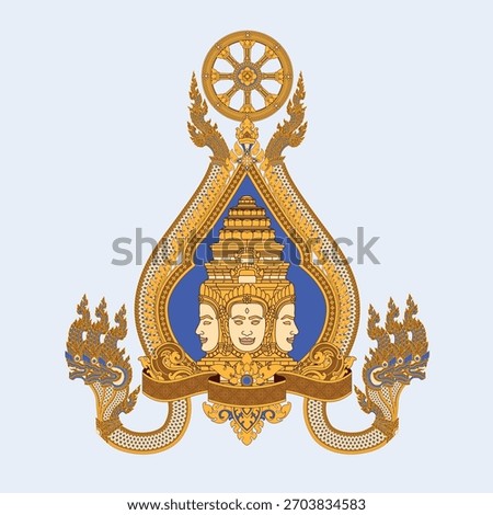 Bayon or Brahma Head in Frame Khmer Ornament Style