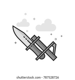 Bayonet knife icon in flat outlined grayscale style. Vector illustration.