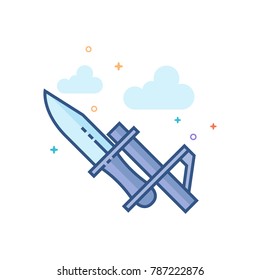 Bayonet knife icon in outlined flat color style. Vector illustration.
