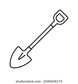 Bayonet shovel icon. Black outline linear silhouette. Editable strokes. Front side view. Vector simple flat graphic illustration. Isolated object on white background. Isolate.