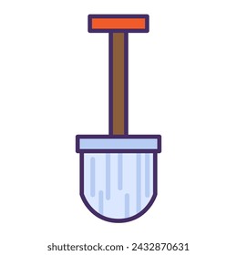 Pala de bayoneta para trabajos de zanjas y excavaciones. Herramientas y equipos profesionales de bricolaje de un especialista altamente cualificado. Icono de vector de trazos de color simple aislado sobre fondo blanco