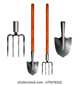 Bayonet spade, fork, isolated, vector illustration