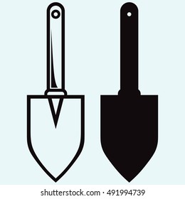 Bayonet spade. Isolated on blue background. Vector silhouettes