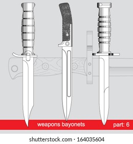 bayonets and tactical knives. equipment of different armies in the world. graphical vector set