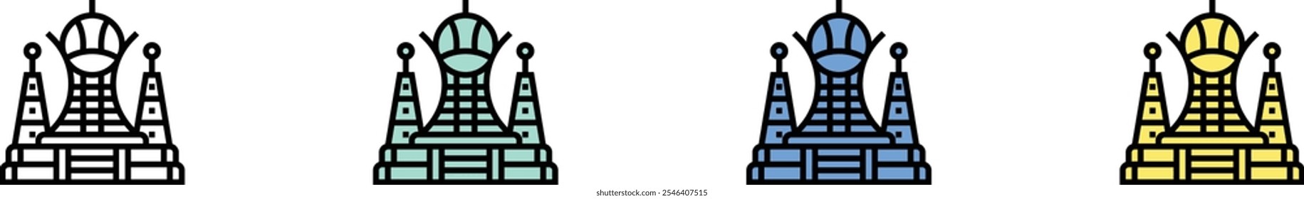 bayterek icon. Outline, Green, Blue and Yellow Style Design Isolated On White Background