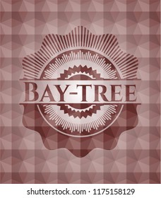 Bay-tree red seamless emblem or badge with abstract geometric pattern background.