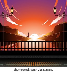 bayview bridge in the afternoon background vector illustration. suitable for design element, poster, backdrop or any other purpose.