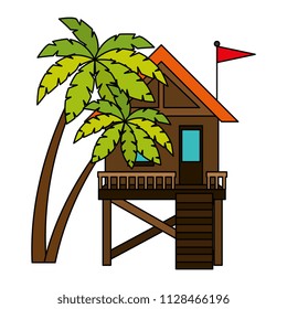 baywatch booth building with trees palms