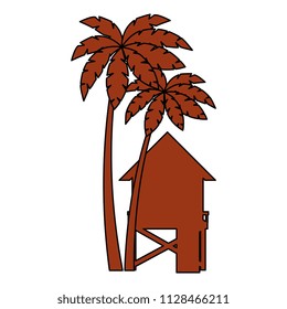 baywatch booth building with trees palms