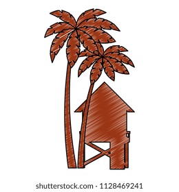 baywatch booth building with trees palms