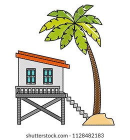 baywatch booth building with trees palms