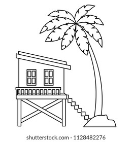 baywatch booth building with trees palms