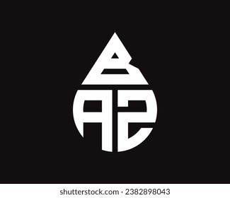 Diseño del logotipo de la forma de gota de agua de la letra BAZ. Diseño sencillo del logo de BAZ drop.