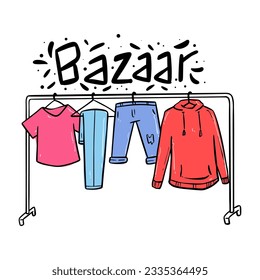 Bazaar clothes with hand drawing style. Colored sketch of clothes in Bazaar concept