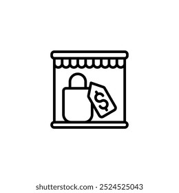 bazaar market outline icon and illustration