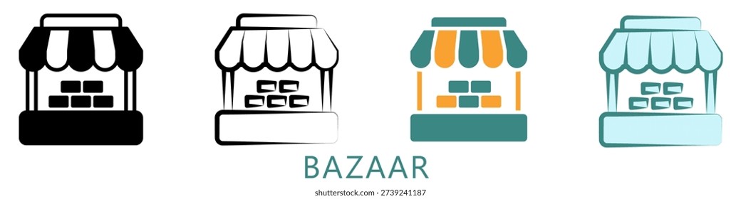 Bazaar Multi Style Icon Mini Illustration, Use For Modern Concept, Print, Ui, Ux Kit, Web And App Development. Vector Related To Ramadan, Eid Al-Fitr, Eid Al-Adha And More