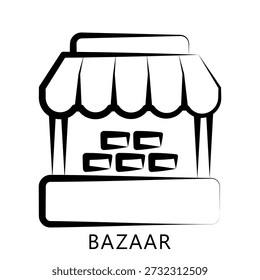 Bazaar Outline Hand Drawn Icon, Mini Illustration For Modern Concept, Print, Ui, Ux Kit, Web And App Development. Vector Related To Ramadan, Eid Al-Fitr, Eid Al-Adha And More