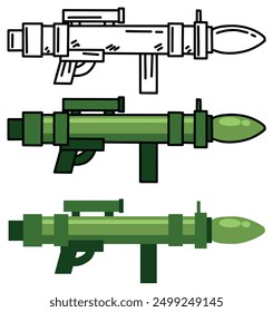 Bazooka-Pistole. Raketenwerfer. Krieg und Kampfelement. Handfeuerwaffe für Sprengstoffraketen. Militärische Handfeuerwaffe. Kanonen- oder Gewehrwaffe. Army Anti Tank Bazooka Ausrüstung