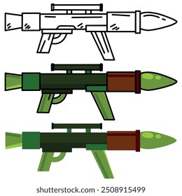 Bazooka-Pistole. Raketenwerfer. Krieg und Kampfelement. Militärische Handfeuerwaffe. Kanonen- oder Gewehrwaffe. Armee Anti Panzer Bazooka Ausrüstung. Handfeuerwaffe für Sprengstoffraketen
