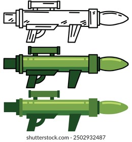 Bazooka-Pistole. Krieg und Kampfelement. Handfeuerwaffe für Sprengstoffraketen. Militärische Handfeuerwaffe. Kanonen- oder Gewehrwaffe. Armee Anti Panzer Bazooka Ausrüstung. Raketenwerfer
