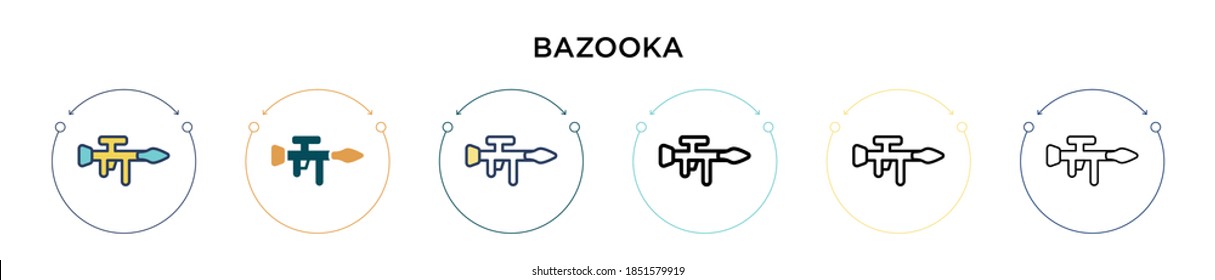 Bazooka-Symbol in vollem, dünnen Linie, Umriss und Strich-Stil. Vektorgrafik von zwei farbigen und schwarzen Bazooka-Vektorgrafiken-Designs kann für mobile, iPhone, web-basierte
