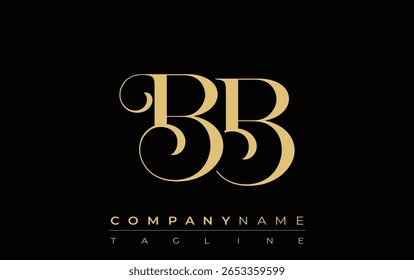 BB Abstract Creative Jewelry Logo. A stylish logo featuring golden monogram initials in an elegant and modern typography, perfect for branding