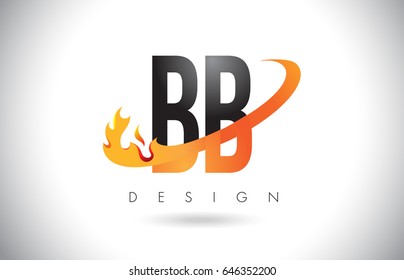 BB B B Letter Logo Design with Fire Flames and Orange Swoosh Vector Illustration.