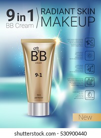 B.B. cream ads. Vector Illustration with makeup foundation tube.