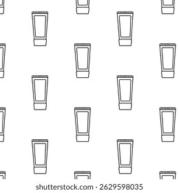 BB cream bottle Seamless pattern. Vector graphic line illustration. Black and white cosmetic makeup art. Banner, poster, wrapping paper, sticker, print, modern textile design.
