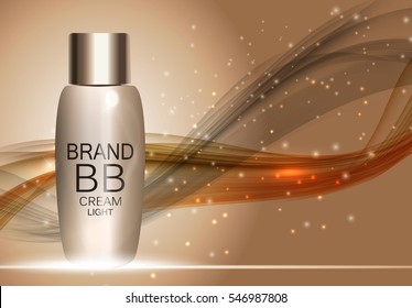 BB Cream Bottle Template for Ads or Magazine Background. 3D Realistic Vector Iillustration. EPS10
