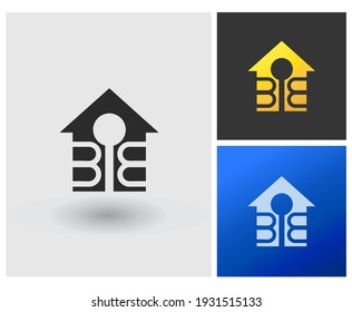 BB EE initial letter logo with house shape, real estate property, hotel, building, structure, architecture corporate logo template