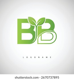 BB Green Leaf Logo - Minimal Eco Monogram for Organic Branding and Sustainable Identity Design