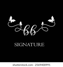 BB Handwritten initial letter, BB simple signature vector logo with butterfly shape variation, beauty, photography letter logo design. B B