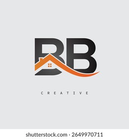 Logotipo de letra de la casa BB: monograma inmobiliario creativo con forma de techo e icono del hogar para la propiedad, la arquitectura y la identidad de marca moderna