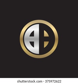 BB Initial Letters Circle Elegant Logo Golden Silver Black Background